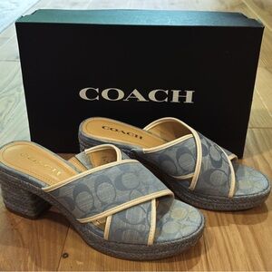 EUC Coach Sloan Sig Espadrille Slides with Box, Size 7.5